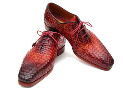 Paul Parkman Bordeaux and Tobacco Woven Leather Oxfords (ID54HK42)