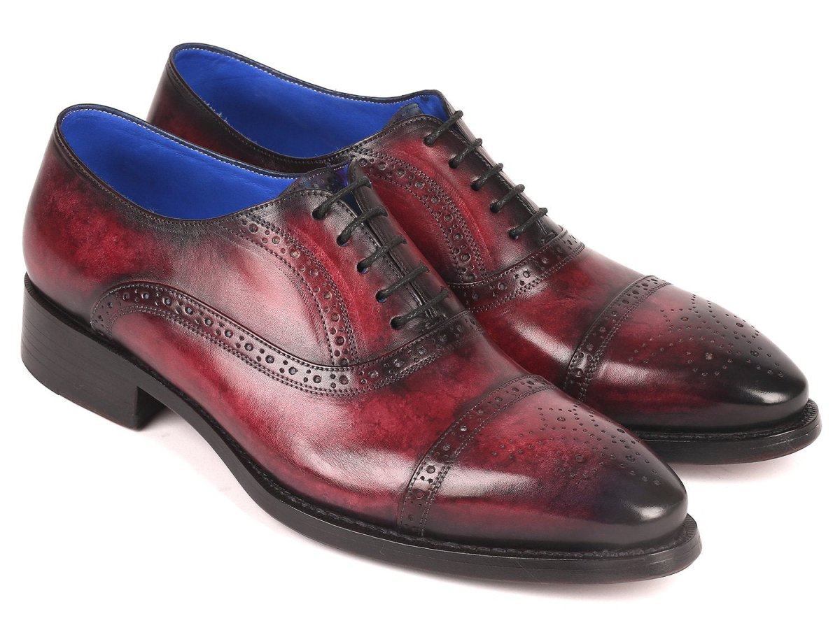 Paul Parkman Bordeaux Burnished Goodyear Welted Cap Toe Oxford Shoes (ID79BRD68)