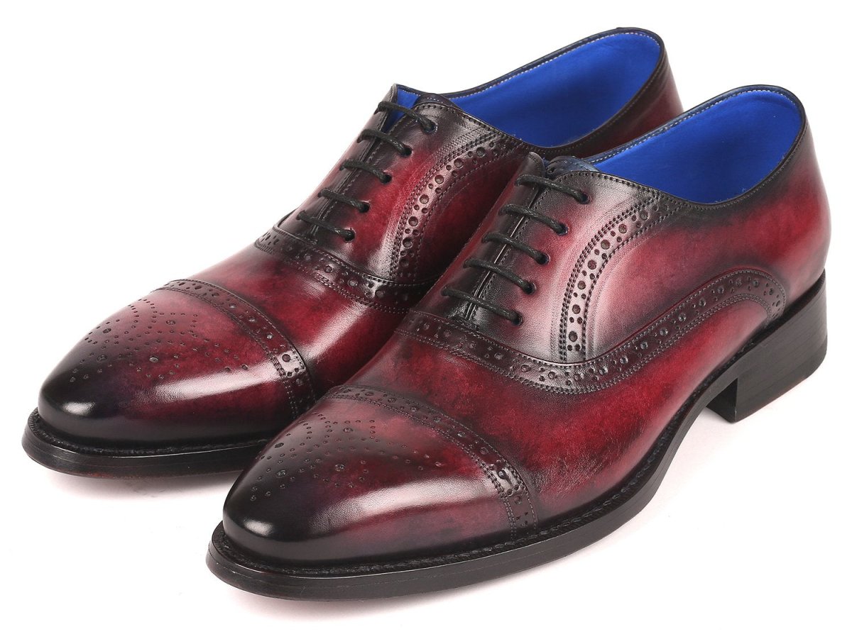 Paul Parkman Bordeaux Burnished Goodyear Welted Cap Toe Oxford Shoes (ID79BRD68)