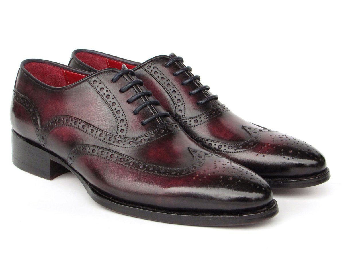 Paul Parkman Bordeaux Burnished Goodyear Welted Wingtip Oxford Shoes (ID66BRD94)