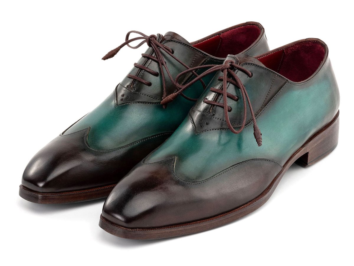 Paul Parkman Brown and Green Patina Leather Wingtip Oxford Shoes AL3257SJ