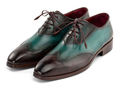 Paul Parkman Brown and Green Patina Leather Wingtip Oxford Shoes AL3257SJ