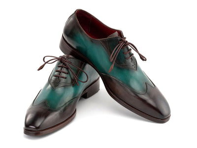 Paul Parkman Brown and Green Patina Leather Wingtip Oxford Shoes AL3257SJ