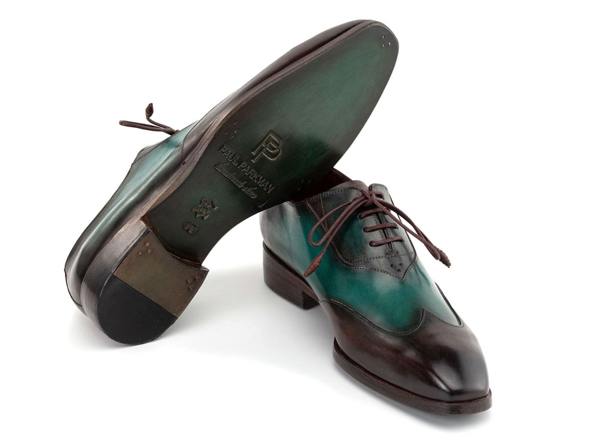 Paul Parkman Brown and Green Patina Leather Wingtip Oxford Shoes AL3257SJ