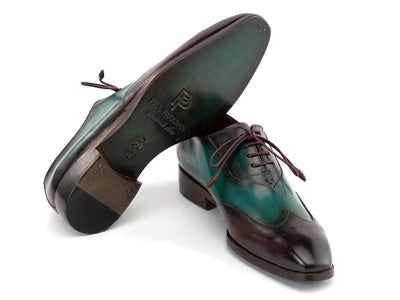 Paul Parkman Brown and Green Patina Leather Wingtip Oxford Shoes AL3257SJ