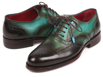 Paul Parkman Brown and Green Wingtip Oxfords Goodyear Welted (ID027 BRWGRN)