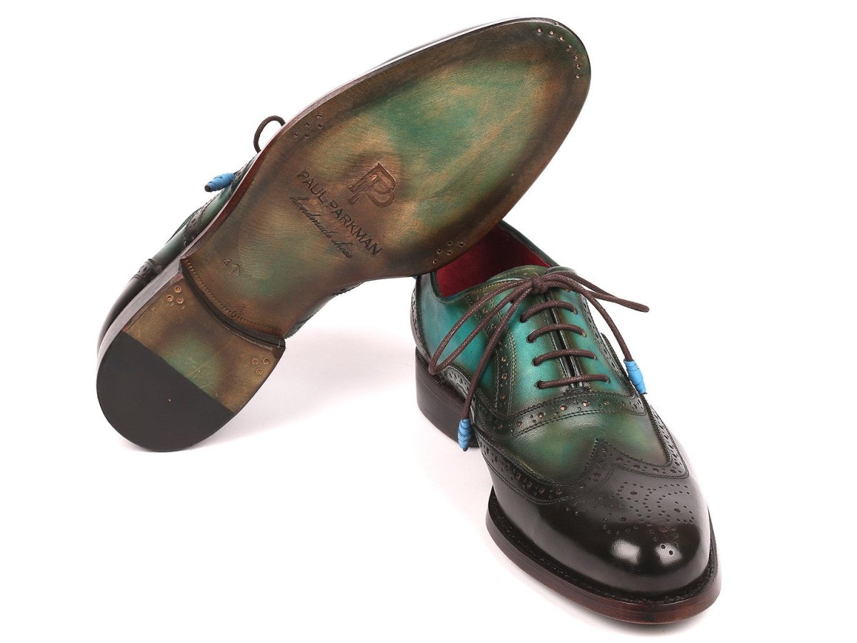 Paul Parkman Brown and Green Wingtip Oxfords Goodyear Welted (ID027 BRWGRN)