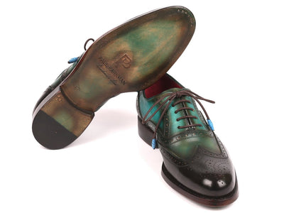 Paul Parkman Brown and Green Wingtip Oxfords Goodyear Welted (ID027 BRWGRN)