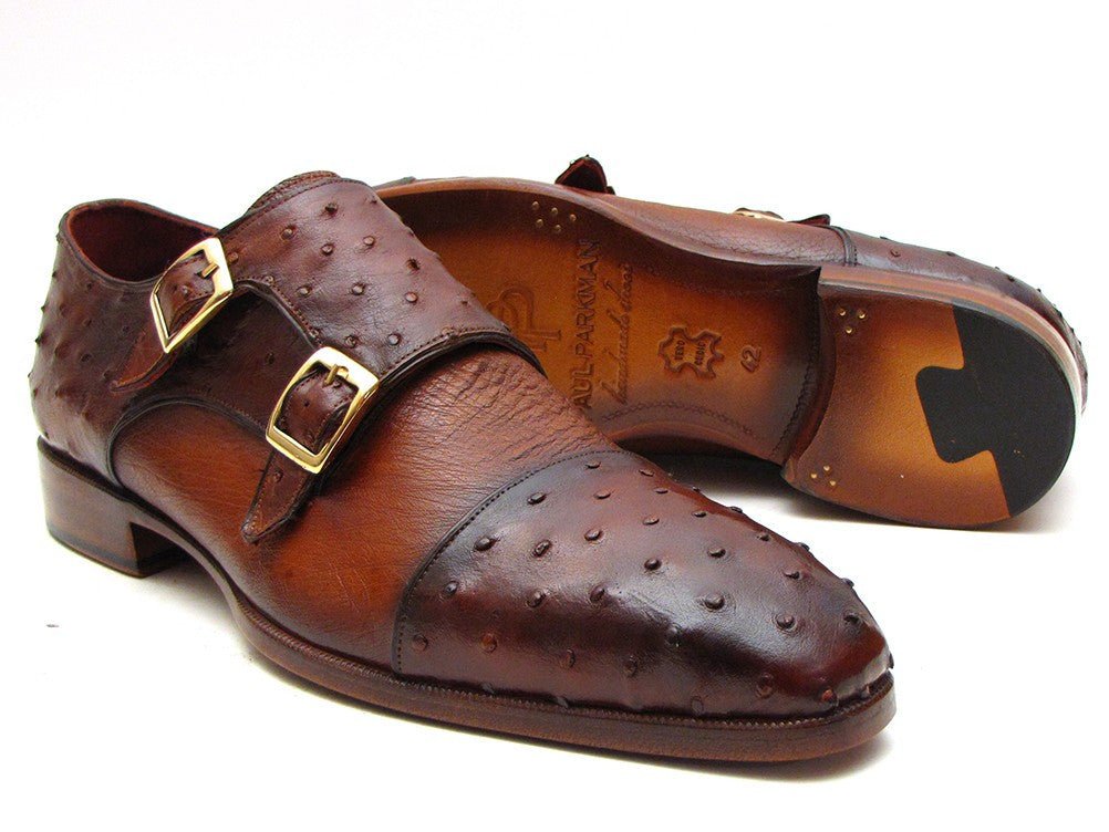 Paul Parkman Brown and Tobacco Genuine Ostrich Double Monkstraps (ID43K68)
