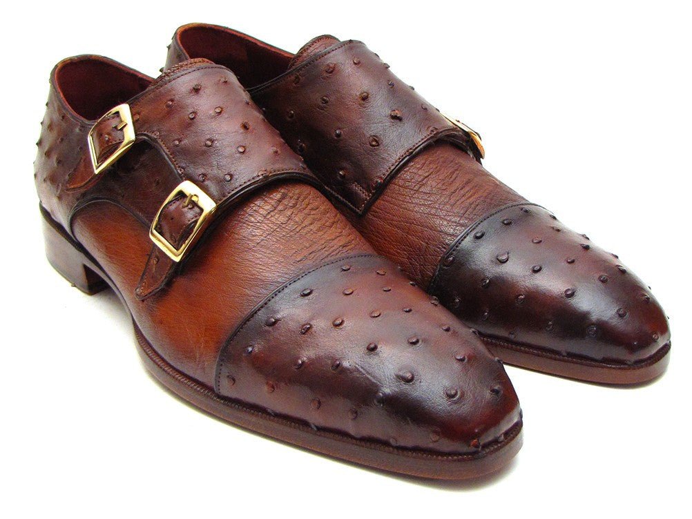 Paul Parkman Brown and Tobacco Genuine Ostrich Double Monkstraps (ID43K68)