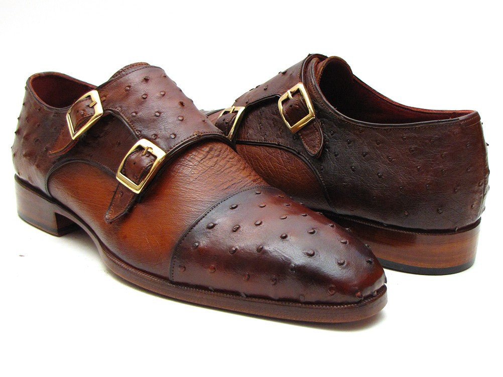 Paul Parkman Brown and Tobacco Genuine Ostrich Double Monkstraps (ID43K68)