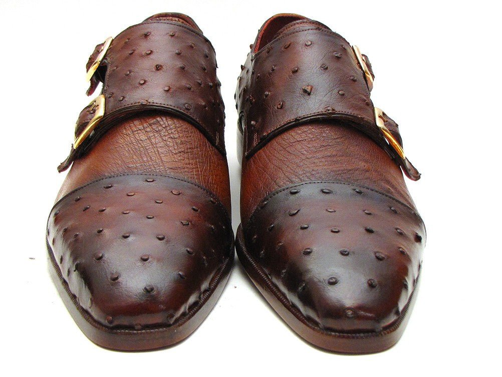 Paul Parkman Brown and Tobacco Genuine Ostrich Double Monkstraps (ID43K68)