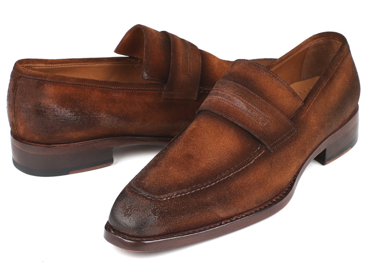 Paul Parkman Brown Antique Suede Goodyear Welted Loafers (ID36AQ17)