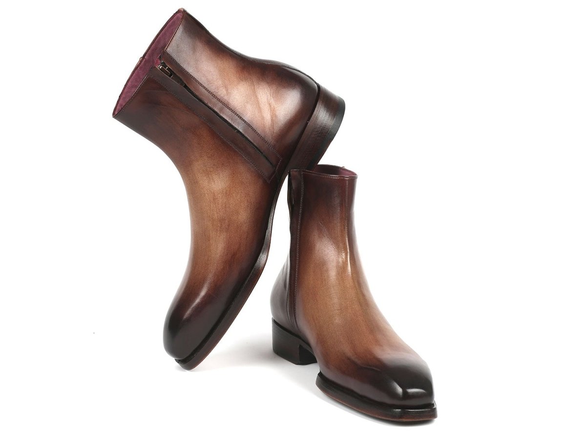 Paul Parkman Brown Burnished Side Zipper Boots Goodyear Welted (IDBT3955 BRW)