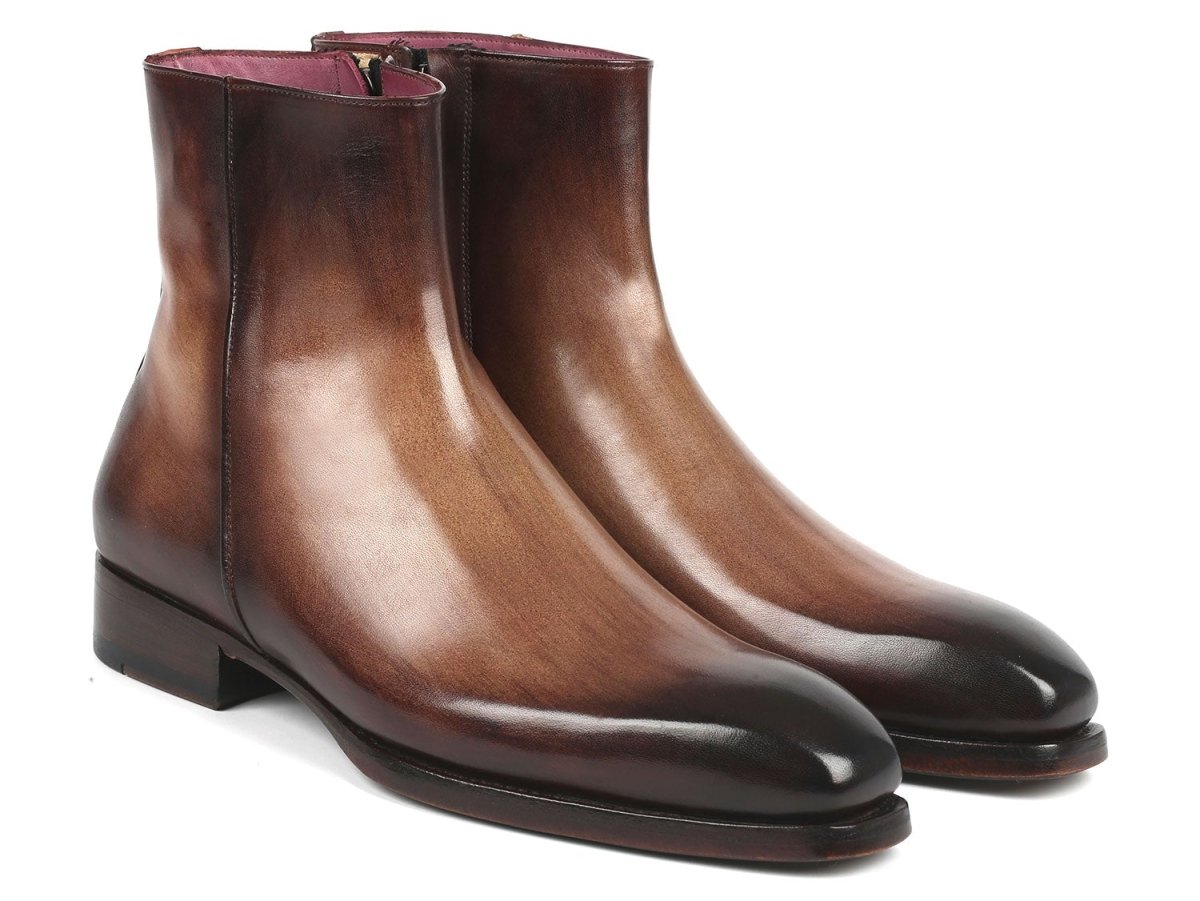 Paul Parkman Brown Burnished Side Zipper Boots Goodyear Welted (IDBT3955 BRW)