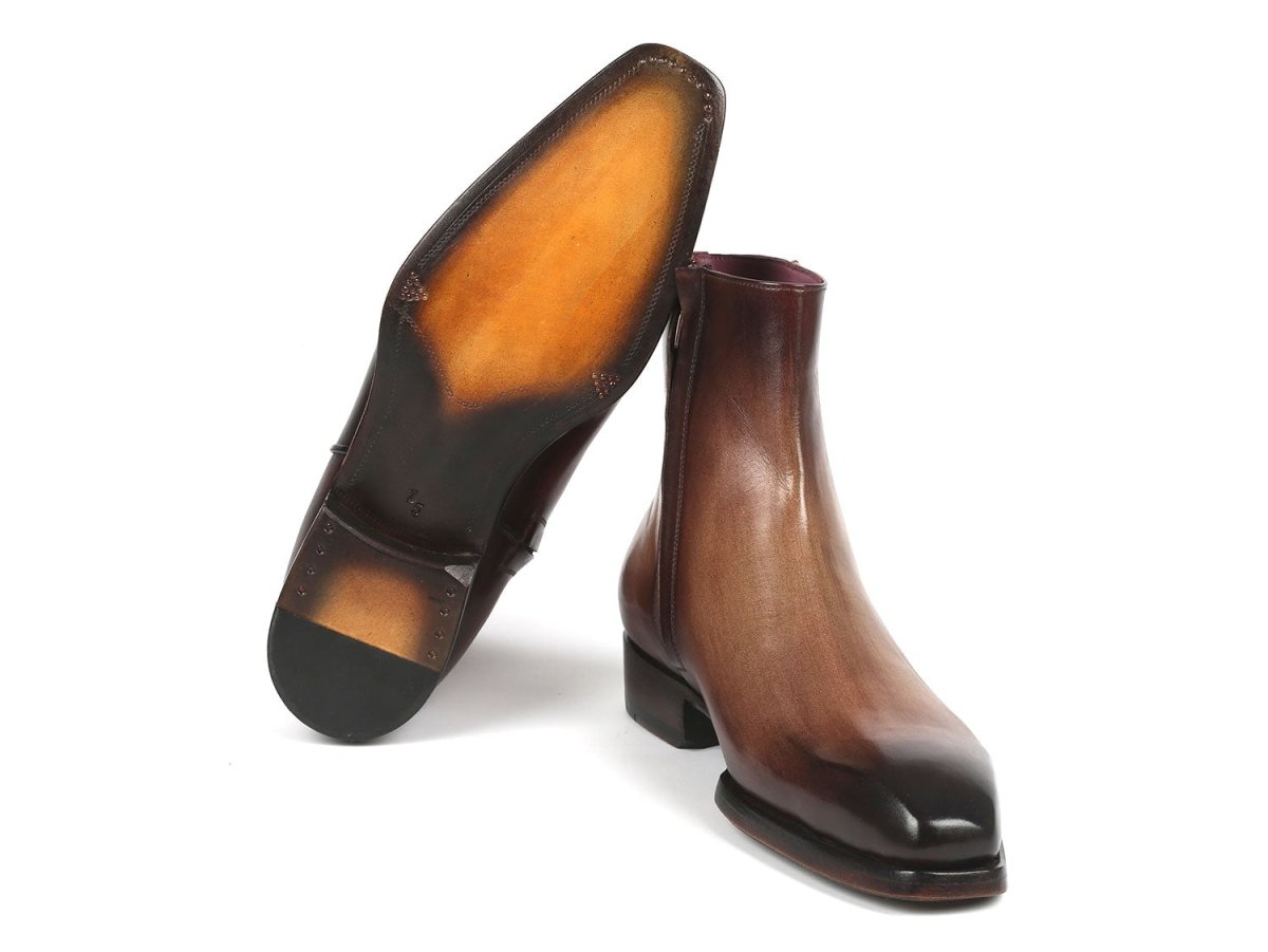 Paul Parkman Brown Burnished Side Zipper Boots Goodyear Welted (IDBT3955 BRW)