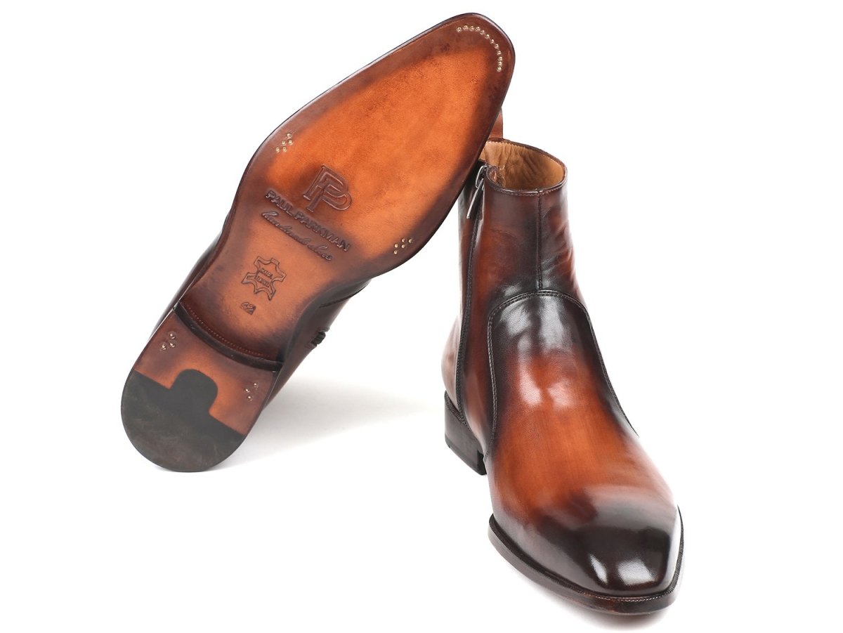 Paul Parkman Brown Burnished Side Zipper Boots (IDBT486 - BRW)