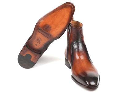 Paul Parkman Brown Burnished Side Zipper Boots (IDBT486 - BRW)