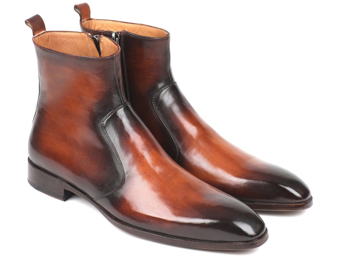Paul Parkman Brown Burnished Side Zipper Boots (IDBT486 - BRW)
