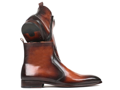 Paul Parkman Brown Burnished Side Zipper Boots (IDBT486 - BRW)
