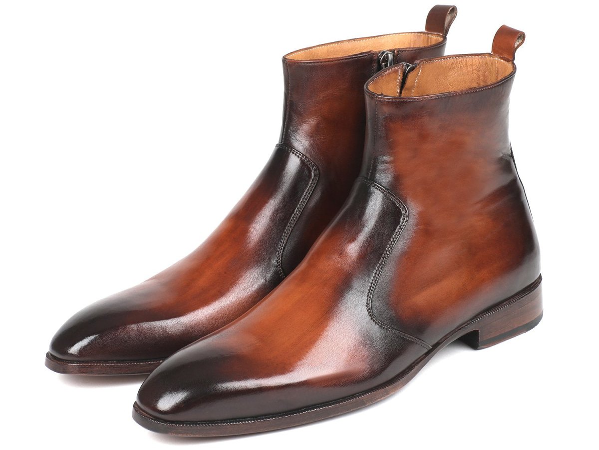Paul Parkman Brown Burnished Side Zipper Boots (IDBT486 - BRW)