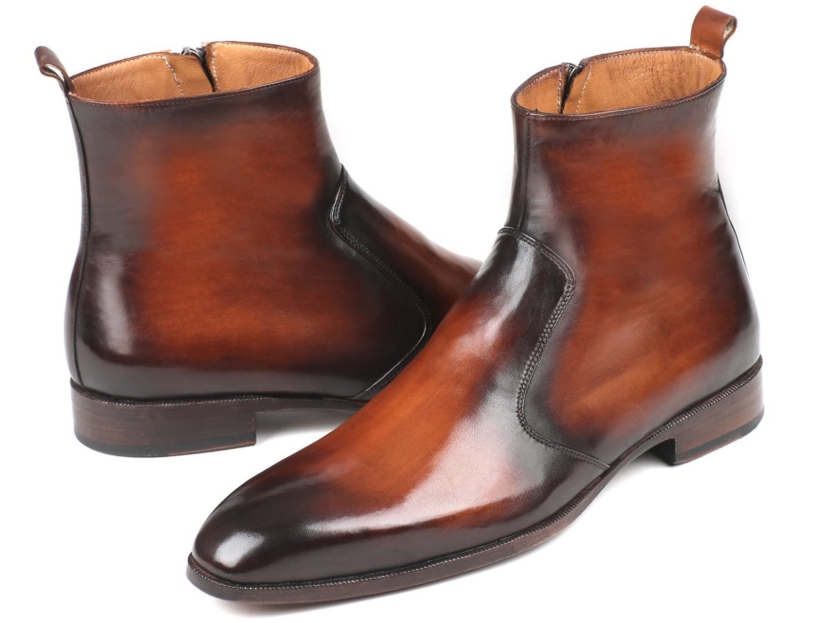 Paul Parkman Brown Burnished Side Zipper Boots (IDBT486 - BRW)