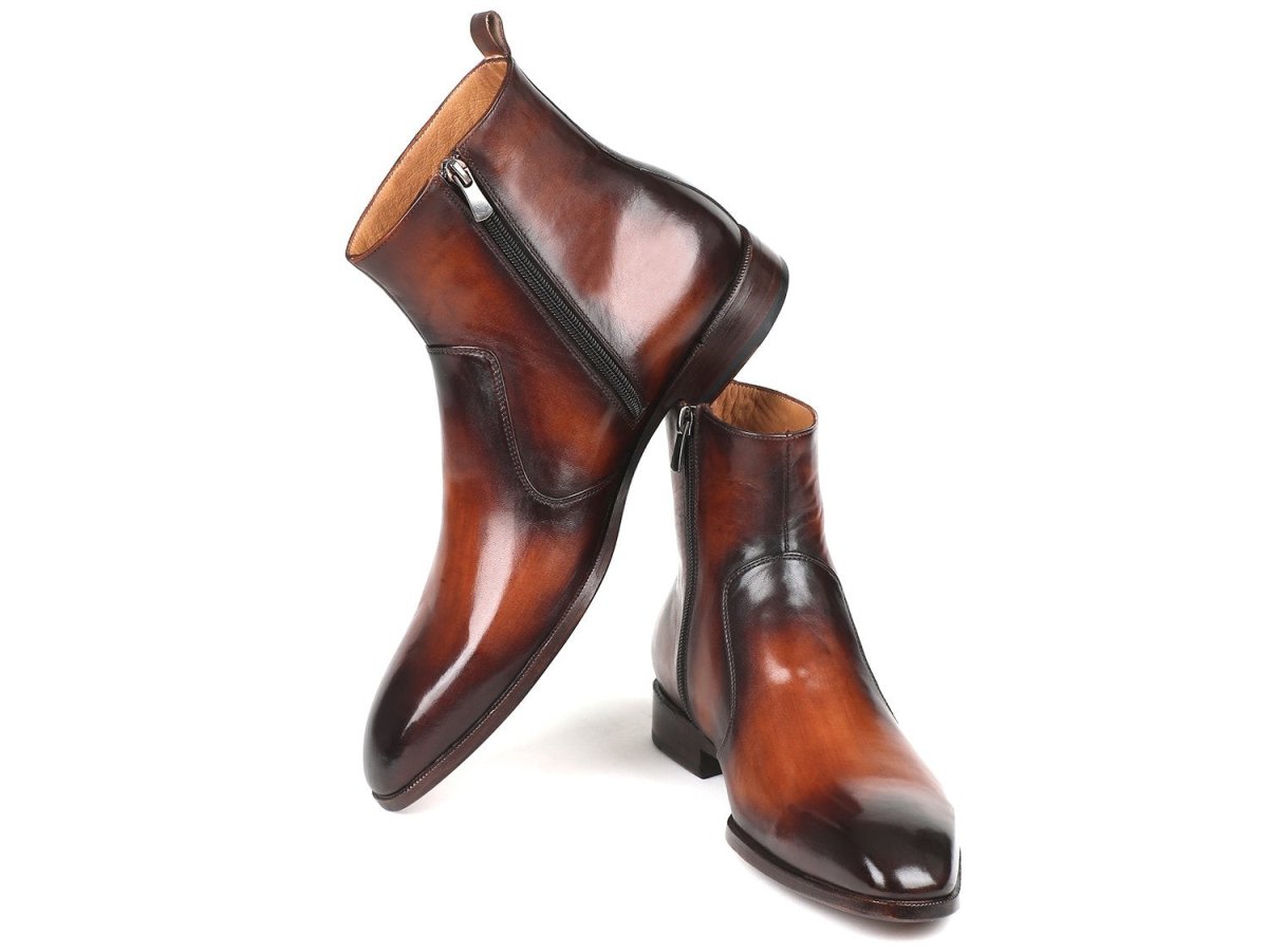 Paul Parkman Brown Burnished Side Zipper Boots (IDBT486 - BRW)