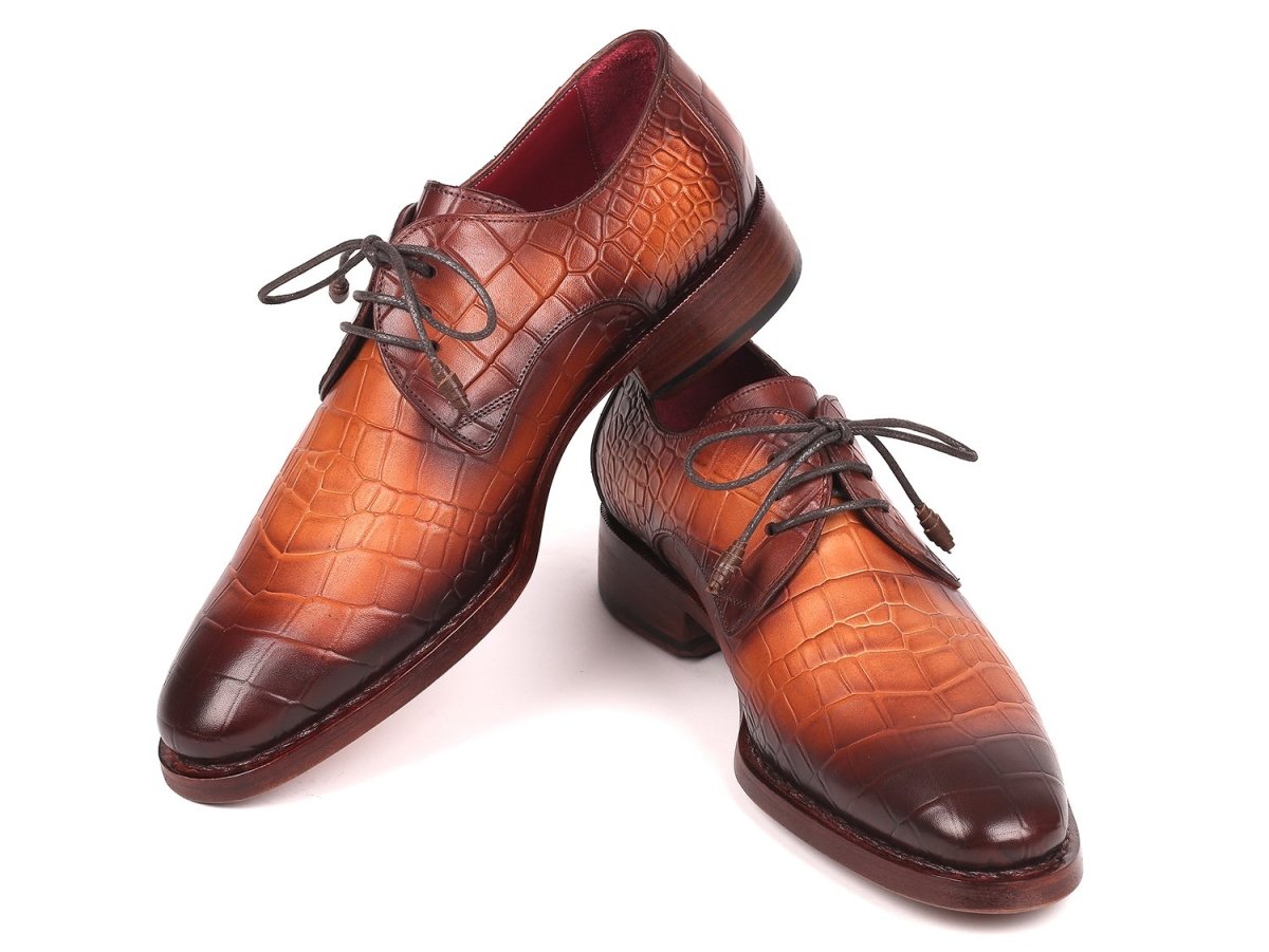 Paul Parkman Brown Crocodile Embossed Calfskin Goodyear Welted Derby Shoes (ID5286BRW)