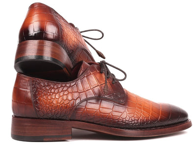 Paul Parkman Brown Crocodile Embossed Calfskin Goodyear Welted Derby Shoes (ID5286BRW)
