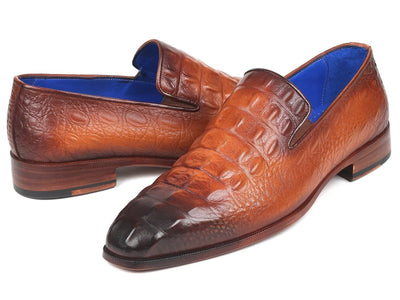 Paul Parkman Brown Crocodile Embossed Calfskin Loafers (ID5576 BRW)