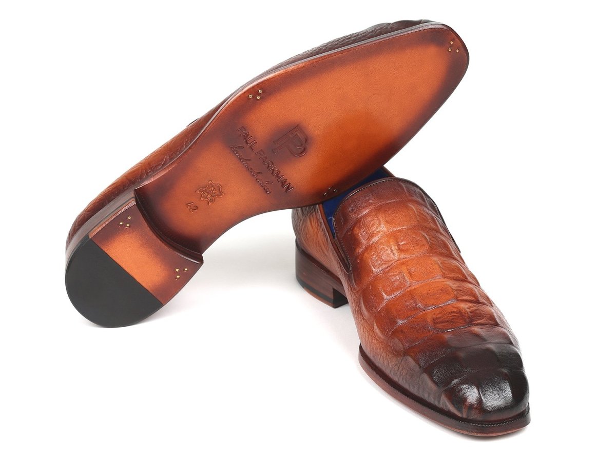 Paul Parkman Brown Crocodile Embossed Calfskin Loafers (ID5576 BRW)