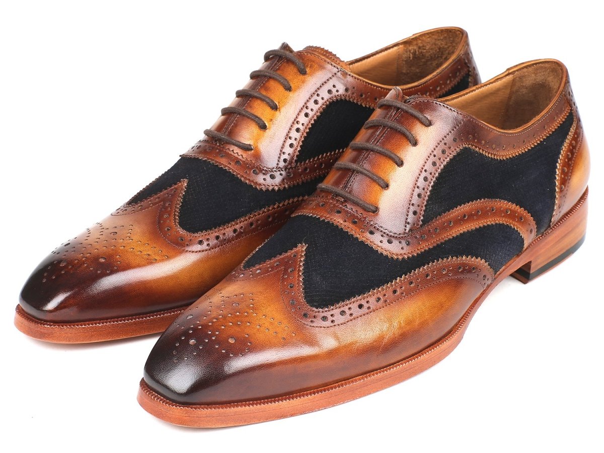 Paul Parkman Brown Leather and Suede Wingtip Oxfords in Brown and Navy
