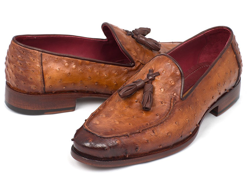 Paul Parkman Camel Brown Genuine Ostrich Tassel Loafers (IDOST834CML)