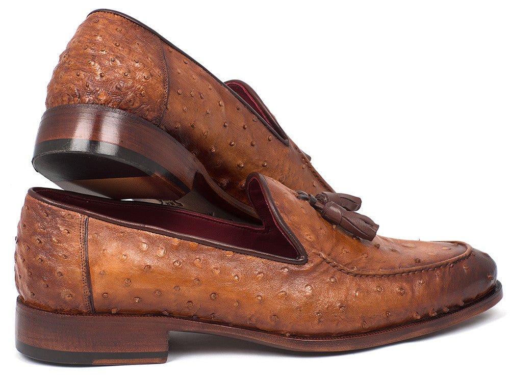 Paul Parkman Camel Brown Genuine Ostrich Tassel Loafers (IDOST834CML)