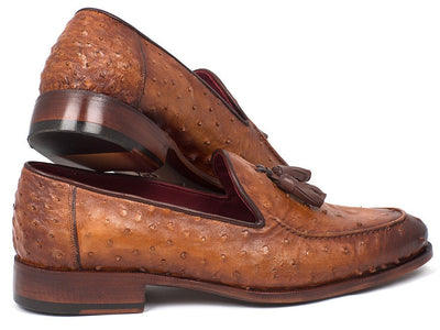 Paul Parkman Camel Brown Genuine Ostrich Tassel Loafers (IDOST834CML)