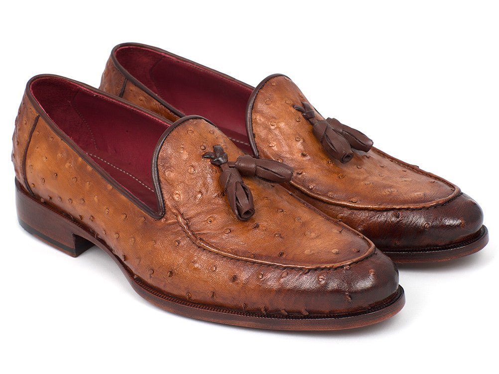 Paul Parkman Camel Brown Genuine Ostrich Tassel Loafers (IDOST834CML)