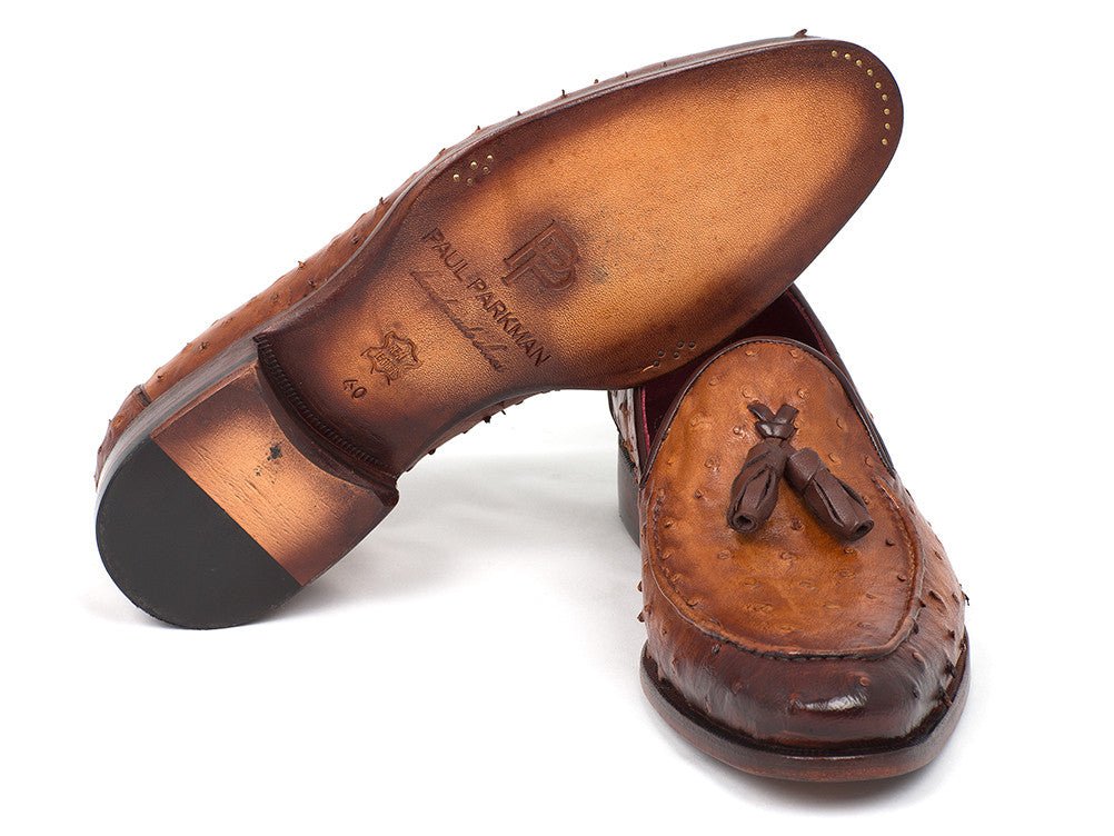 Paul Parkman Camel Brown Genuine Ostrich Tassel Loafers (IDOST834CML)