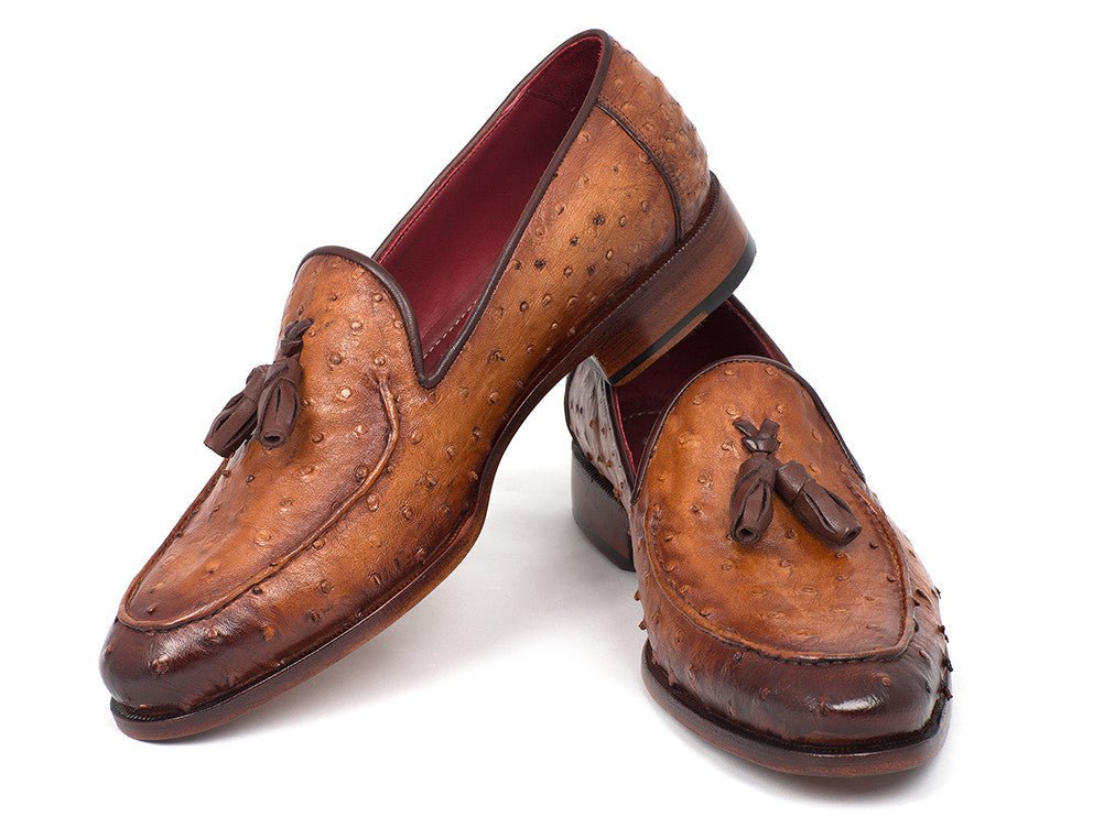 Paul Parkman Camel Brown Genuine Ostrich Tassel Loafers (IDOST834CML)