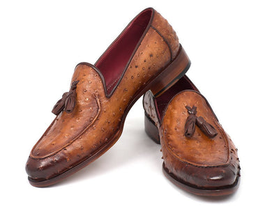 Paul Parkman Camel Brown Genuine Ostrich Tassel Loafers (IDOST834CML)