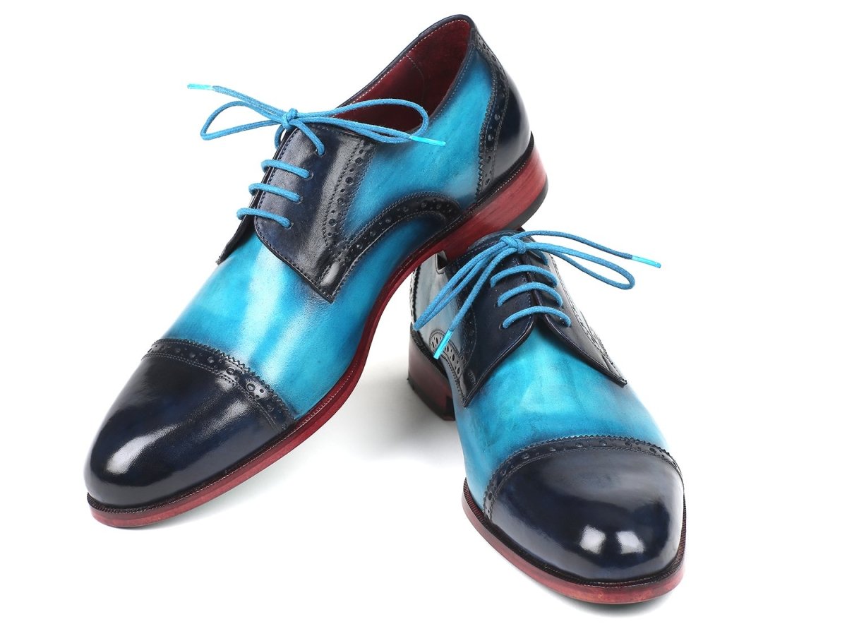 Paul Parkman Cap Toe Derby Shoes in Blue / Turquoise