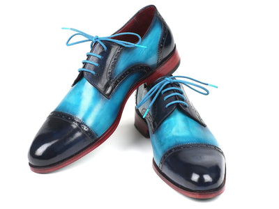 Paul Parkman Cap Toe Derby Shoes in Blue / Turquoise