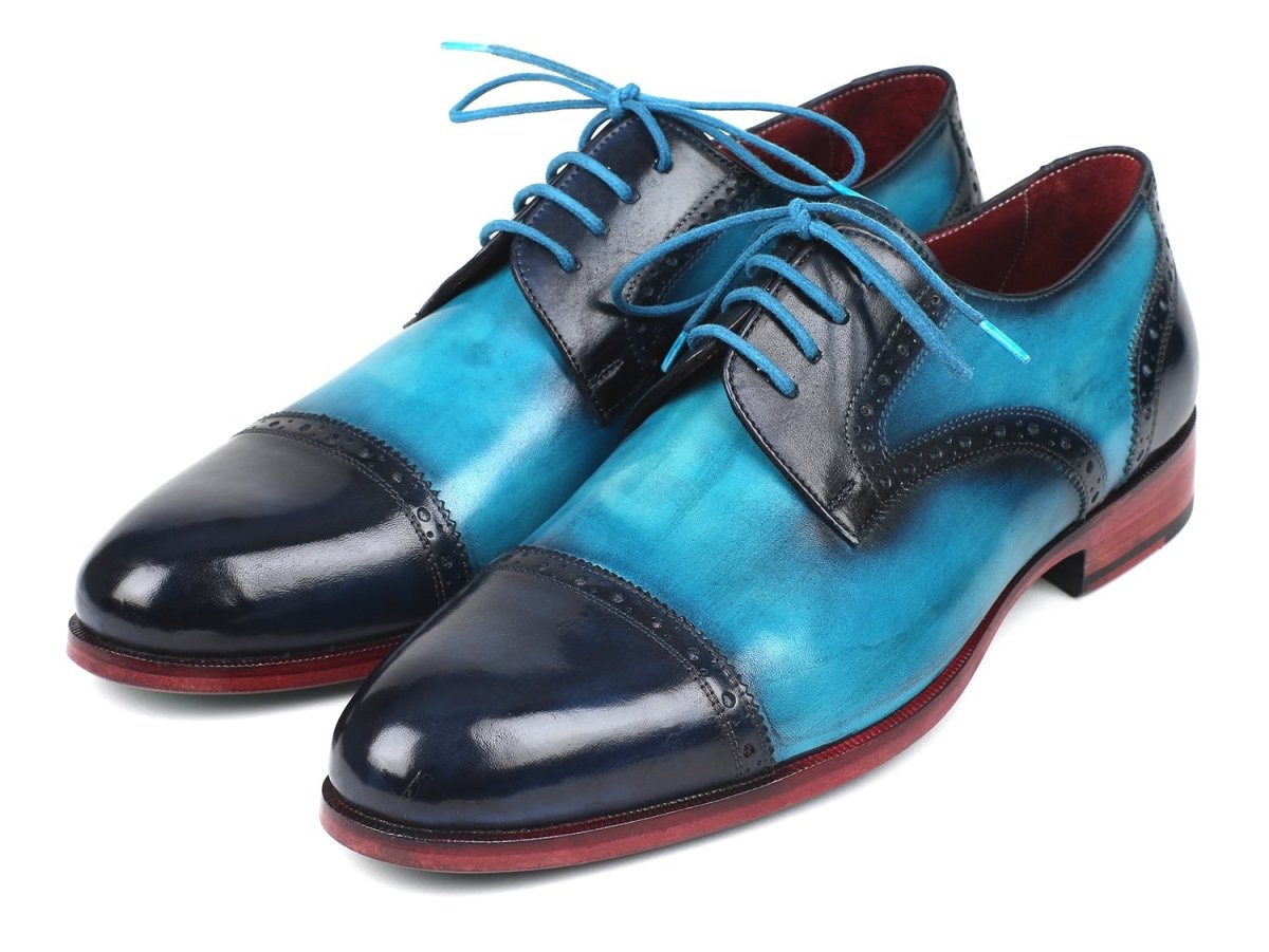 Paul Parkman Cap Toe Derby Shoes in Blue / Turquoise
