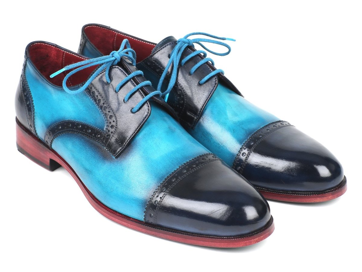 Paul Parkman Cap Toe Derby Shoes in Blue / Turquoise