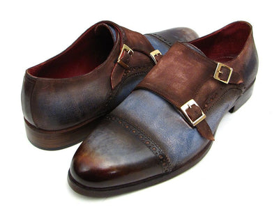 Paul Parkman Captoe Double Monkstrap Antique Blue and Brown Suede (ID045AN14)