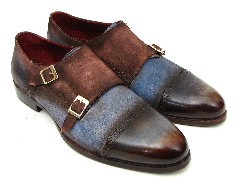 Paul Parkman Captoe Double Monkstrap Antique Blue and Brown Suede (ID045AN14)