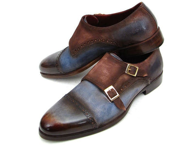 Paul Parkman Captoe Double Monkstrap Antique Blue and Brown Suede (ID045AN14)