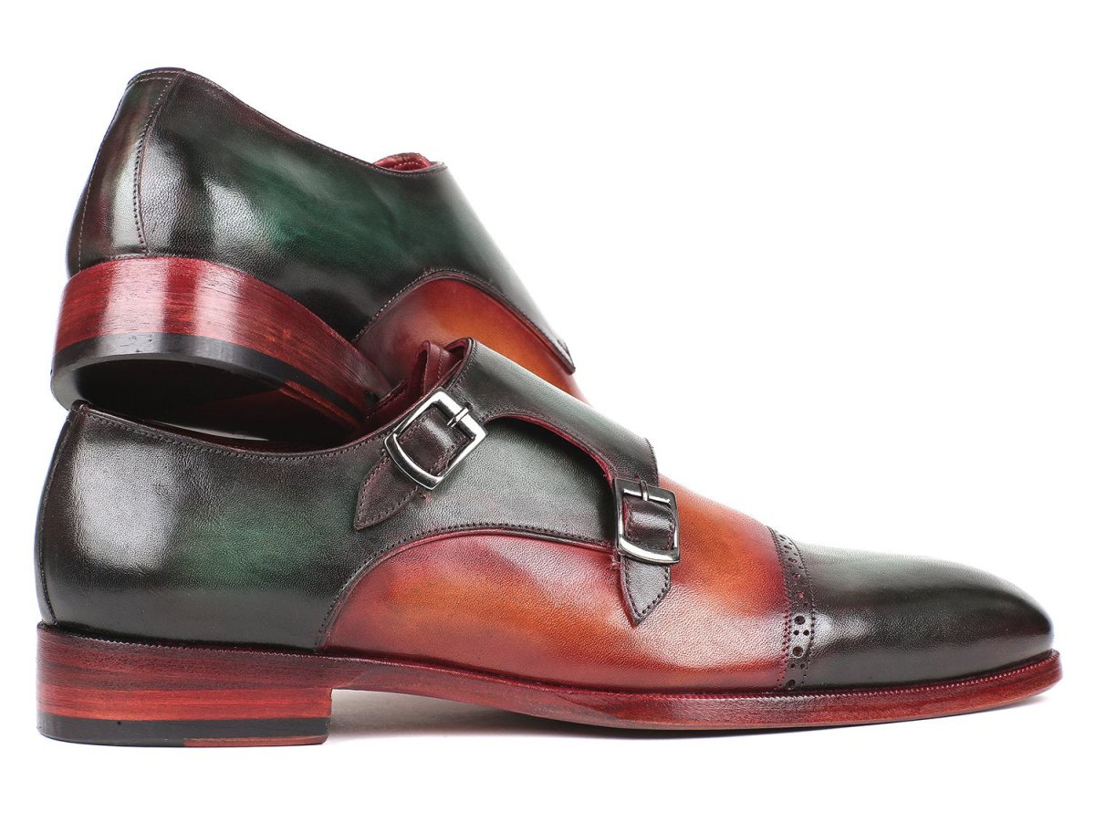 Paul Parkman Captoe Double Monkstraps in Green Camel