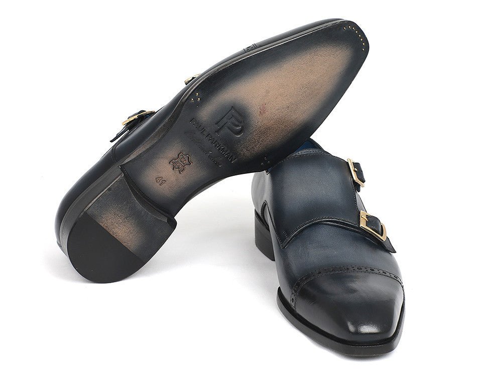 Paul Parkman Captoe Double Monkstraps Navy (ID045NVY62)