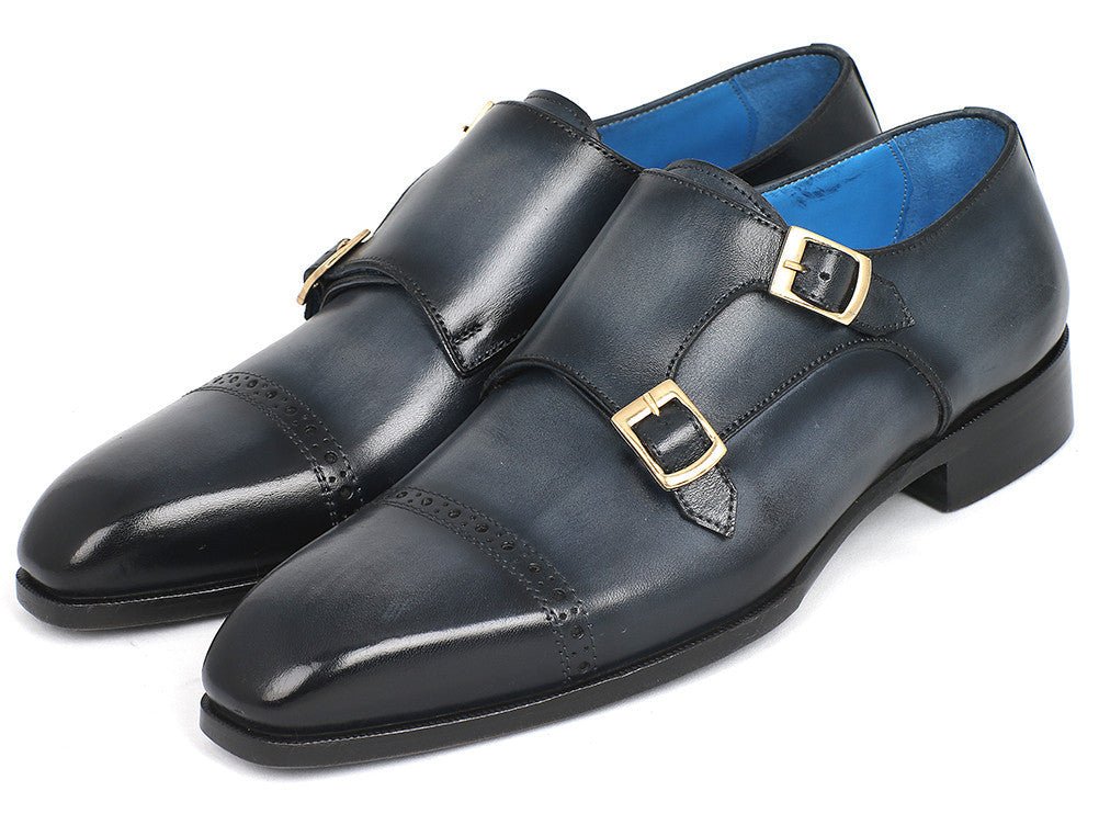 Paul Parkman Captoe Double Monkstraps Navy (ID045NVY62)