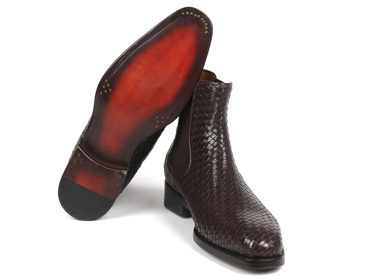Paul Parkman Chocolate Brown Woven Leather Chelsea Boots (ID92WN87 BRW)